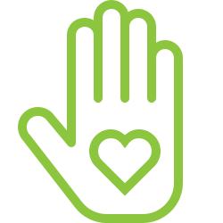 Cartoon hand with love heart in palm